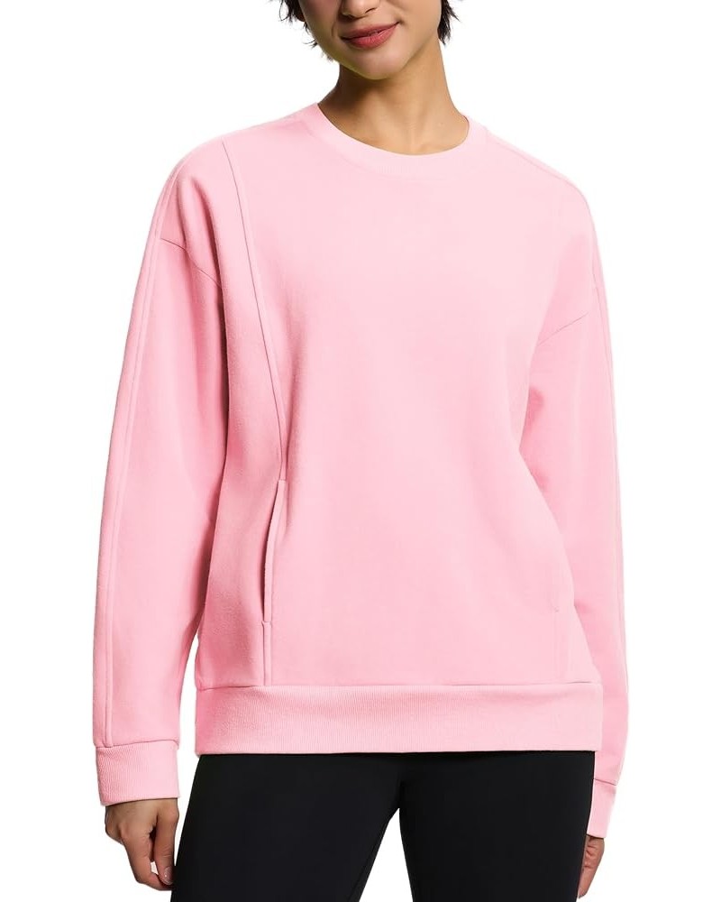 Women's Fleece Pullover Sweatshirt Loose Boxy Lounge Long Sleeve Workout Shirt with Pocket Pink $23.09 Hoodies & Sweatshirts