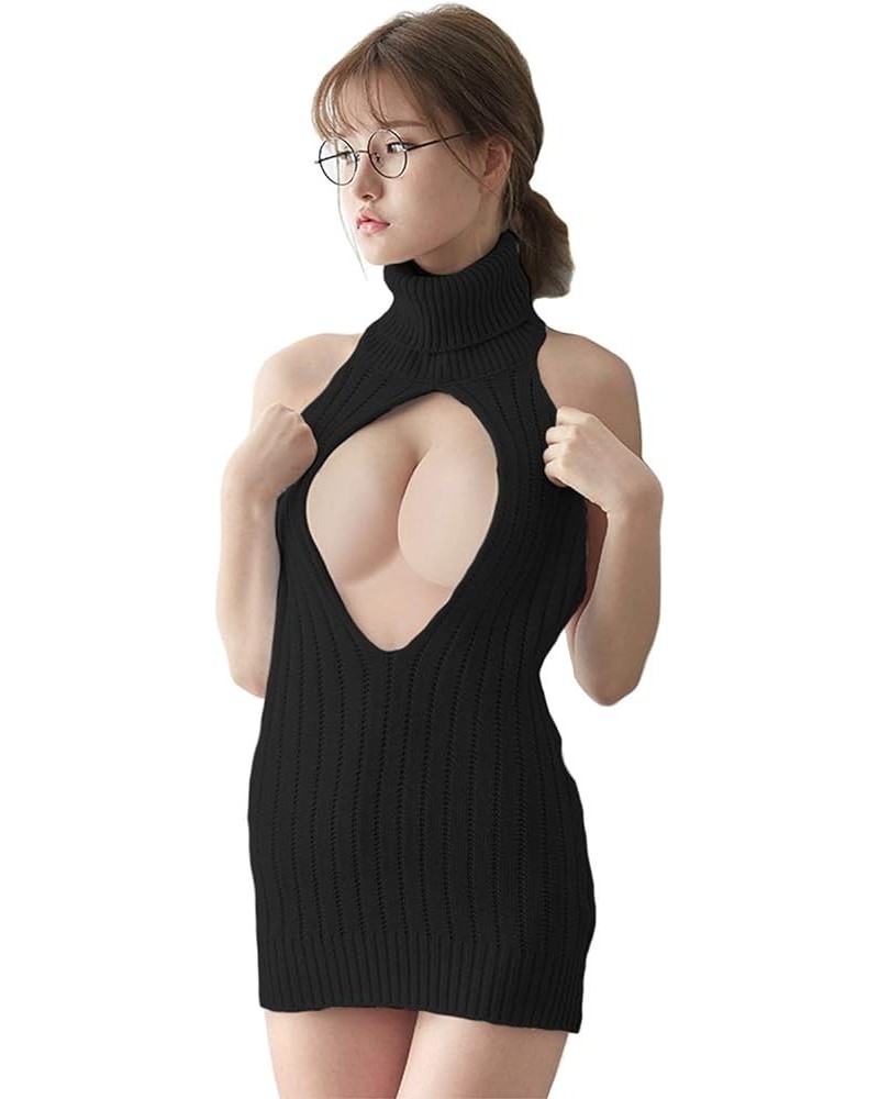 Women's Sexy Backless Turtleneck Anime Cosplay Virgin Killer Sweater One-Piece Bikini Knit Tank Top Vest Style 2 - Black $13....