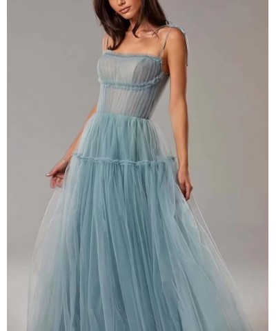 2024 Tulle Prom Dresses for Women Spaghetti Straps Ball Gown Cowl Neck Long Formal Evening Party Gowns Royal Blue $30.55 Dresses