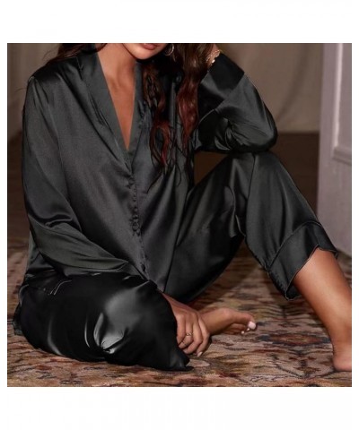 Womens Pajama Sets Silk Sleep Wear For Womens Pajamas Pajama Set Long Pants Wedding Night Set Customized Gifts 1-black $20.44...