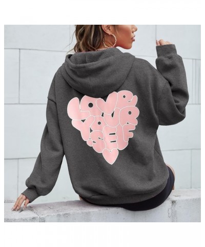 Hoodies for Women Love You Self Printed Graphic Long Sleeve Sweatshirt Fleece Pullover Oversized Tops Y2K Dark Gray $9.43 Act...