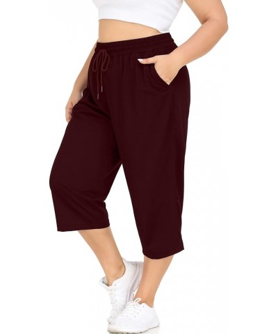 Plus Size Capri Pants for Women Loose Fit Yoga Pants with Pockets Workout Activewear Sweatpants Wine Red $12.50 Pants