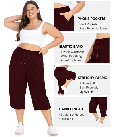 Plus Size Capri Pants for Women Loose Fit Yoga Pants with Pockets Workout Activewear Sweatpants Wine Red $12.50 Pants