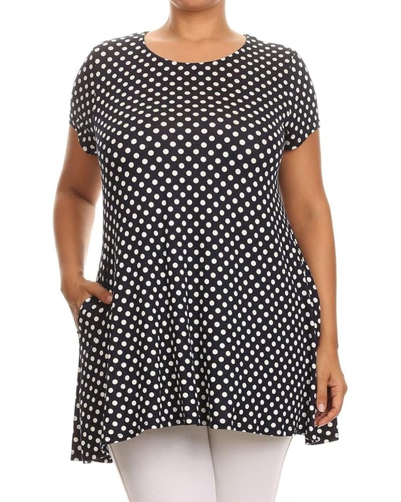 Women's Plus Size Side Pockets Polka Dot Short Sleeves Relaxed Tunic Tee Top Made in USA Mte00740 Small Polka Navy $12.21 Tops