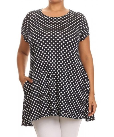 Women's Plus Size Side Pockets Polka Dot Short Sleeves Relaxed Tunic Tee Top Made in USA Mte00740 Small Polka Navy $12.21 Tops