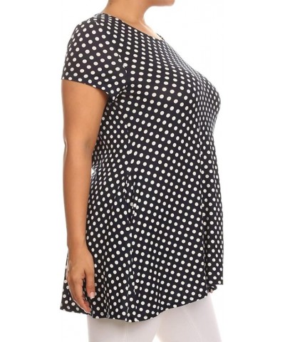 Women's Plus Size Side Pockets Polka Dot Short Sleeves Relaxed Tunic Tee Top Made in USA Mte00740 Small Polka Navy $12.21 Tops