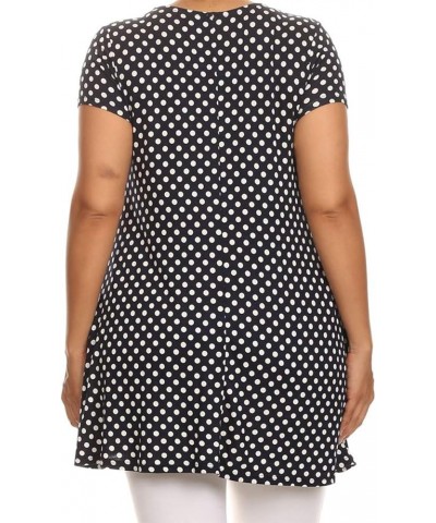 Women's Plus Size Side Pockets Polka Dot Short Sleeves Relaxed Tunic Tee Top Made in USA Mte00740 Small Polka Navy $12.21 Tops