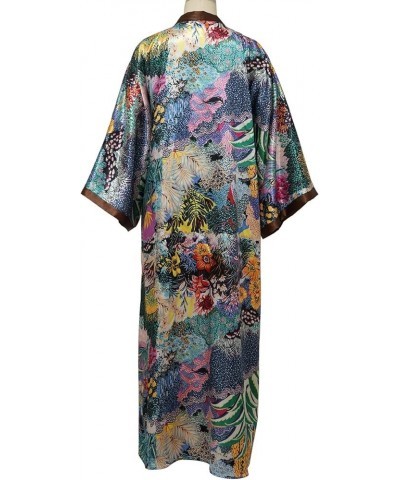 Women's Floral Print Satin Robe Kimono Cardigan Open Front Long Cover Ups Outerwear One Size 01dark-green $15.84 Swimsuits