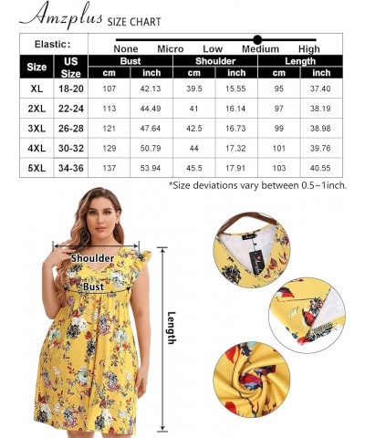 Women Plus Size Summer Casual T Shirt Dress Short Sleeve V Neck Loose Swing Midi Dress with Pockets Yellow Flower $12.00 Dresses