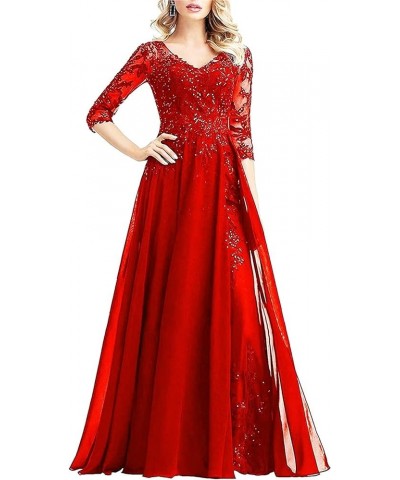 Women's Half Sleeve Appliques Mother of The Bride Dresses Long V Neck Mother of Groom Dresses with Sequins for Mom Red $44.50...