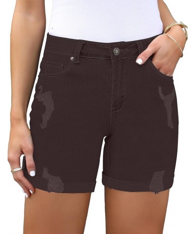 Jean Shorts Womens High Waisted Casual Summer Ripped Denim Shorts Stretchy Jean Shorts Chocolate Brown $21.99 Shorts