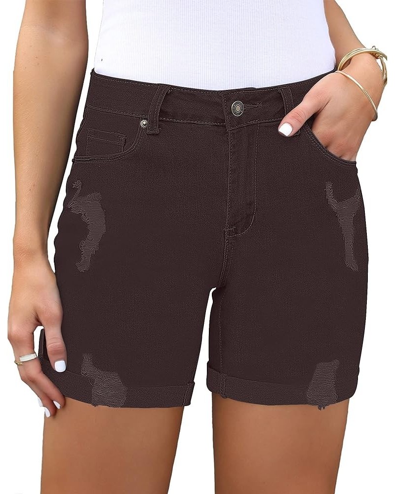 Jean Shorts Womens High Waisted Casual Summer Ripped Denim Shorts Stretchy Jean Shorts Chocolate Brown $21.99 Shorts