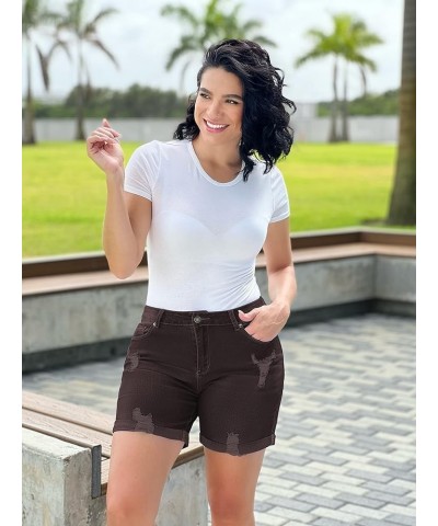 Jean Shorts Womens High Waisted Casual Summer Ripped Denim Shorts Stretchy Jean Shorts Chocolate Brown $21.99 Shorts