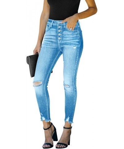 Women's High Waisted Ripped Skinny Jeans Distressed Slim Fit Stretchy Denim Pants Blue $14.08 Jeans