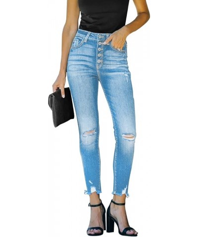 Women's High Waisted Ripped Skinny Jeans Distressed Slim Fit Stretchy Denim Pants Blue $14.08 Jeans