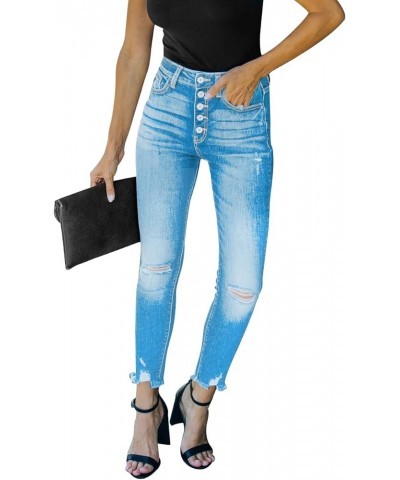 Women's High Waisted Ripped Skinny Jeans Distressed Slim Fit Stretchy Denim Pants Blue $14.08 Jeans