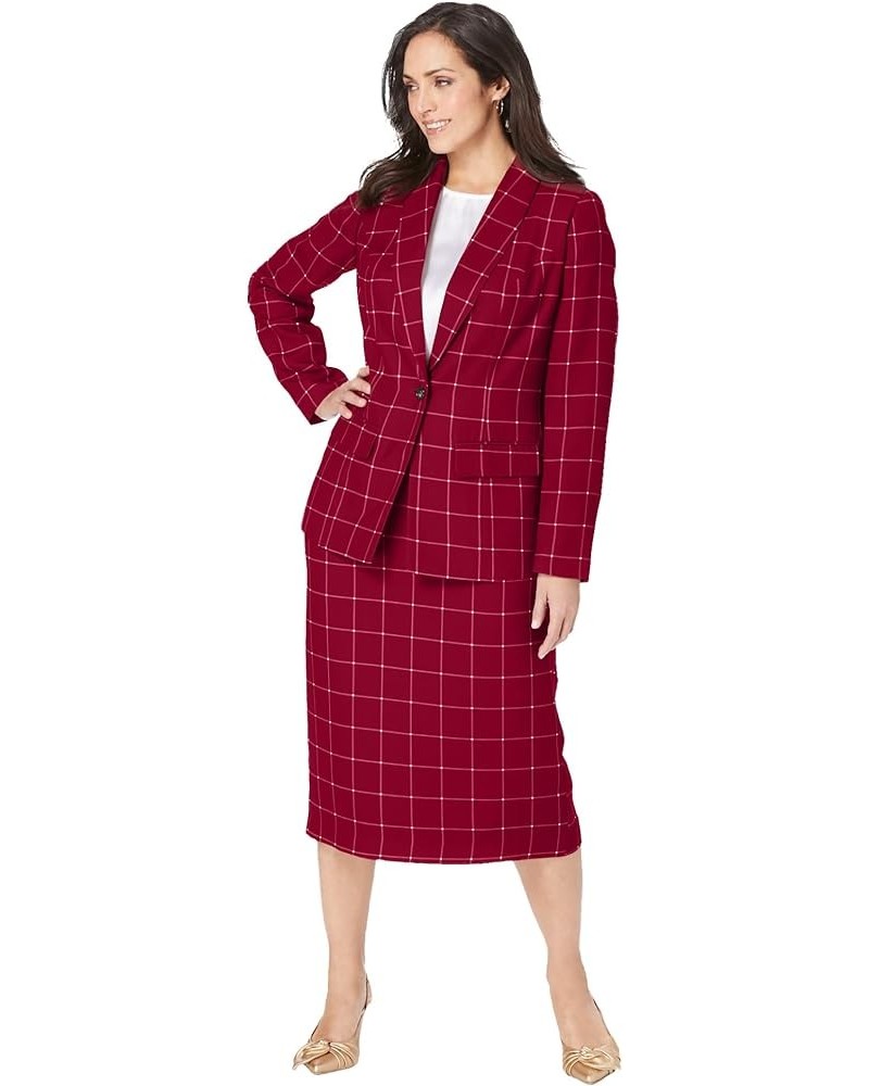 Women's Plus Size Two Piece Single Breasted Jacket Skirt Suit Set Rich Burgundy Classic Grid $37.95 Suits