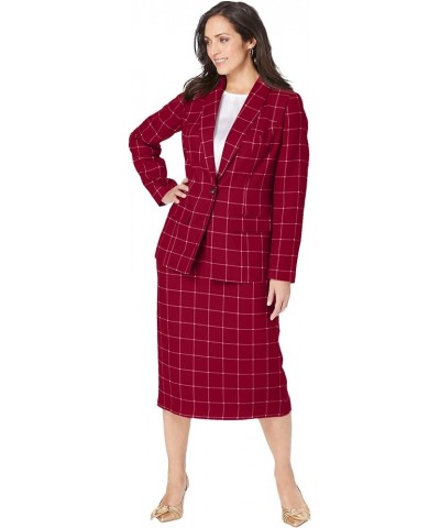 Women's Plus Size Two Piece Single Breasted Jacket Skirt Suit Set Rich Burgundy Classic Grid $37.95 Suits