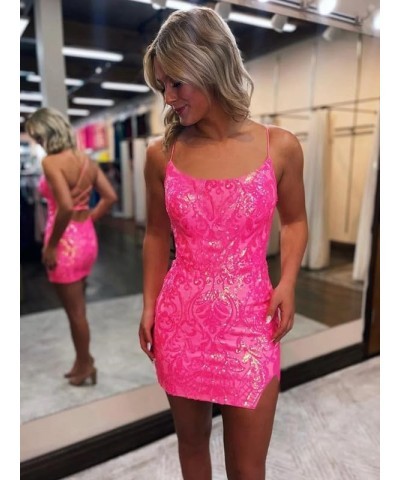 Sequin Lace Tight Homecoming Dresses for Teens Spaghetti Straps V Neck Short Prom Dress Mini Cocktail Gown Yellow-b $23.10 Dr...