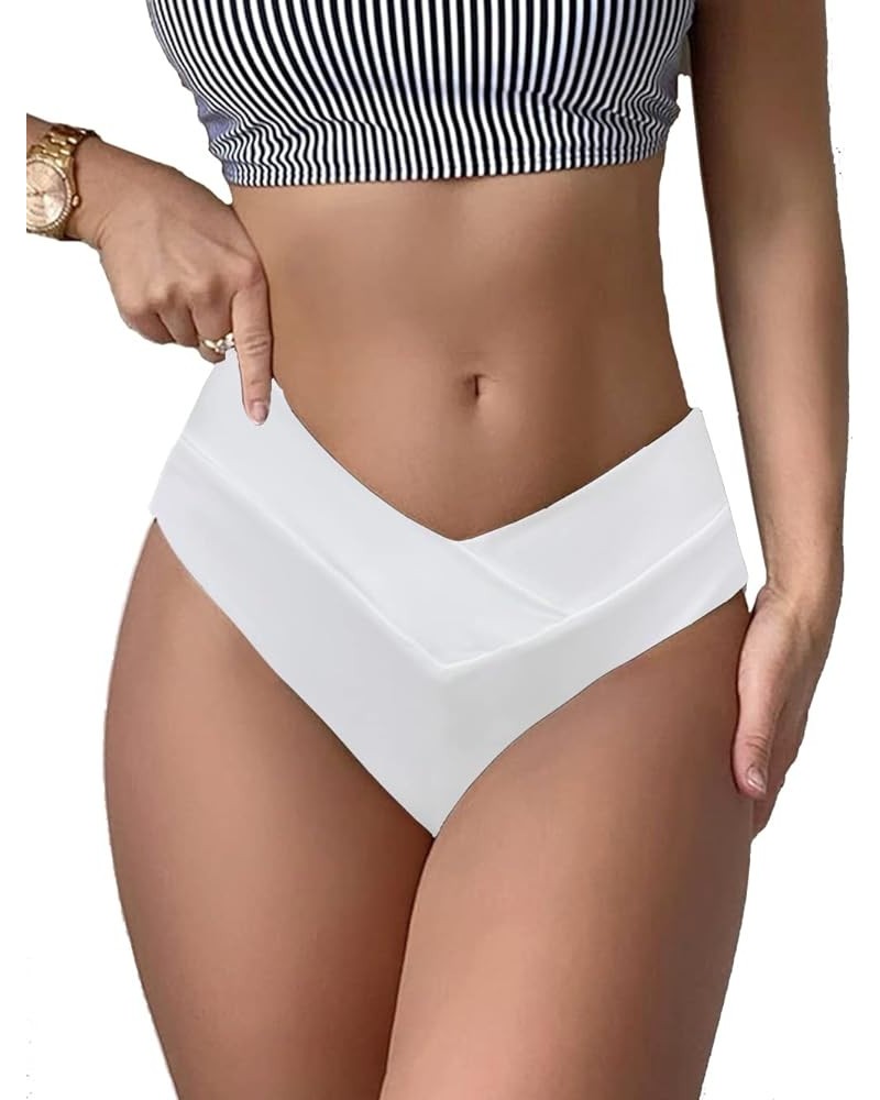 Women's V Cut Bikini Bottom Cheeky High Waisted High Cut Swimsuit Bathing Suit Bottoms White $12.18 Swimsuits