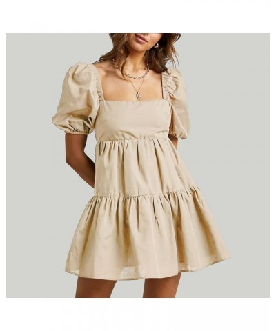 Women's Summer Dress Square Neck Short Sleeve Loose Backless Casual A-Line Party Mini Dresses Beige $18.89 Dresses