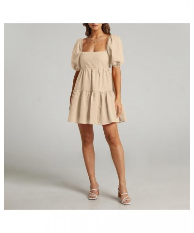 Women's Summer Dress Square Neck Short Sleeve Loose Backless Casual A-Line Party Mini Dresses Beige $18.89 Dresses