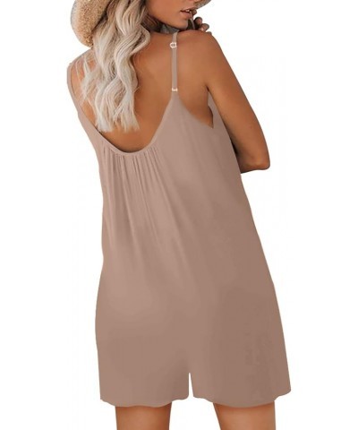 Womens Casual Sleeveless Strap Loose Adjustable Jumpsuits Stretchy Shorts Romper with Pockets Khaki $14.93 Rompers