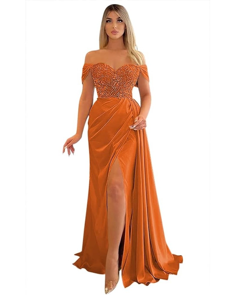 Mermaid Side Slit Prom Dresses 2022 Off Shoulder Beaded Formal Evening Party Dress for Women YMS223 Orange $36.08 Dresses