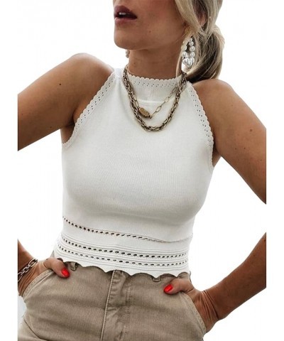 Womens Tank Tops Summer Ribbed Knit Racerback High Neck Halter Crop Tops Blouses Sleeveless Slim Basic Cami Shirts White $13....