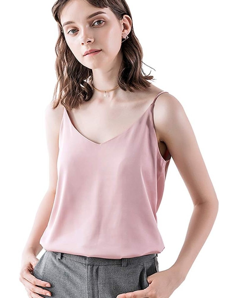 Classic Womens Silk Satin Camisole Top Sexy V Neck Blouse Tank Shirt Ladies Spaghetti Strap Vest Cami XS-3XL Pink $17.91 Tanks