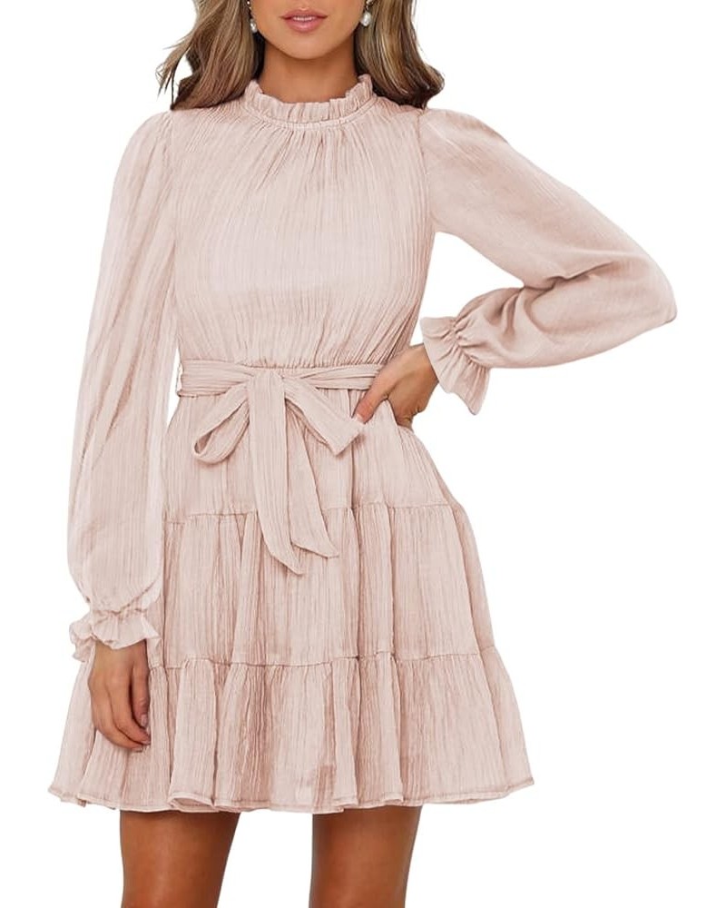 Women's Dresses for Women 2023 Long Sleeve Ruffle Waist Tie Casual Tiered A Line Mini Swing Dress Pink 1010 $18.85 Dresses