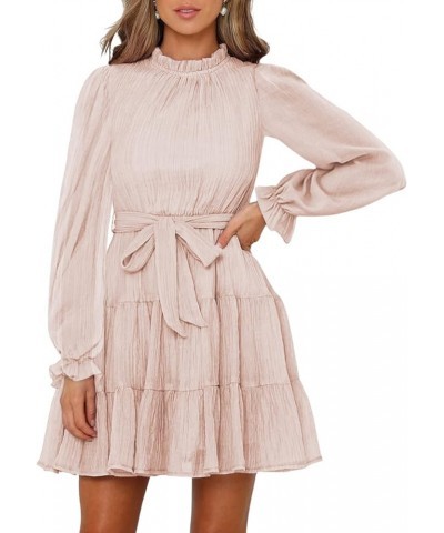 Women's Dresses for Women 2023 Long Sleeve Ruffle Waist Tie Casual Tiered A Line Mini Swing Dress Pink 1010 $18.85 Dresses