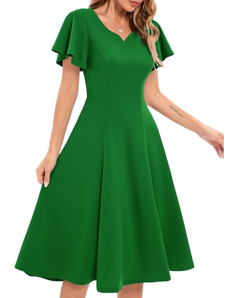 Ruffle Sleeve Cocktail Dresses for Wedding Guest Fit and Flare Tea Length Party Dress Green $19.36 Dresses