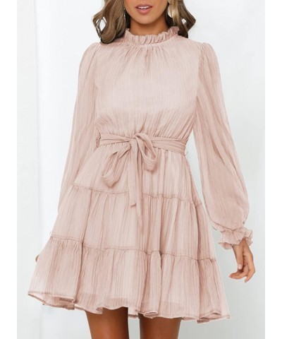 Women's Dresses for Women 2023 Long Sleeve Ruffle Waist Tie Casual Tiered A Line Mini Swing Dress Pink 1010 $18.85 Dresses