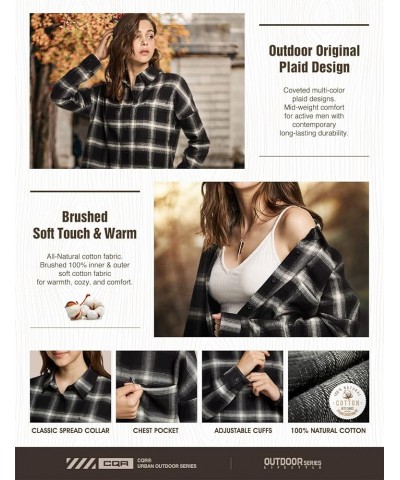 Women's Plaid Flannel Shirt Long Sleeve, All-Cotton Soft Brushed Casual Button Down Shirts Loose Fit Black Ombre $17.49 Blouses