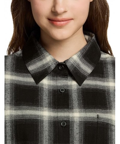 Women's Plaid Flannel Shirt Long Sleeve, All-Cotton Soft Brushed Casual Button Down Shirts Loose Fit Black Ombre $17.49 Blouses