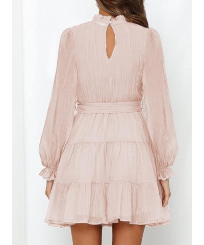 Women's Dresses for Women 2023 Long Sleeve Ruffle Waist Tie Casual Tiered A Line Mini Swing Dress Pink 1010 $18.85 Dresses