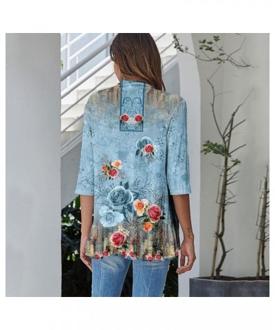 Long Sleeve Kimono for Women Lightweight 3/4 Sleeve Cardigans Retro Print Jackets Casual Duster Blouse Tops Coat 8-cyan $8.36...