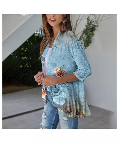 Long Sleeve Kimono for Women Lightweight 3/4 Sleeve Cardigans Retro Print Jackets Casual Duster Blouse Tops Coat 8-cyan $8.36...