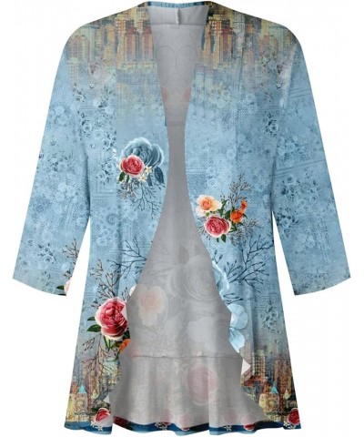 Long Sleeve Kimono for Women Lightweight 3/4 Sleeve Cardigans Retro Print Jackets Casual Duster Blouse Tops Coat 8-cyan $8.36...