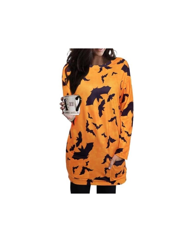 Women Halloween Sweatshirt Funny Grimace Graphic Print Long Sleeve Shirt Pullover Dress Fall Tops Orange (Bat) $10.08 Hoodies...