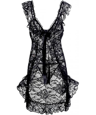 Flowy Nightgowns for Women Plus Size Sleepwear Mesh Sheer Lingerie Lace Sleepwear Sleeveless Nightshirts S-6XL A2*black $5.03...