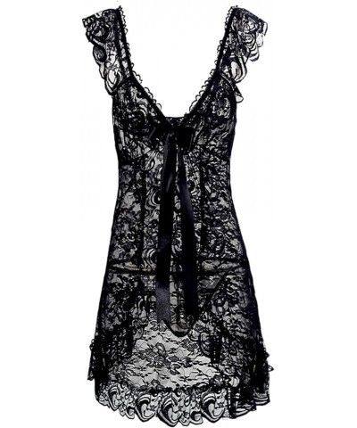 Flowy Nightgowns for Women Plus Size Sleepwear Mesh Sheer Lingerie Lace Sleepwear Sleeveless Nightshirts S-6XL A2*black $5.03...