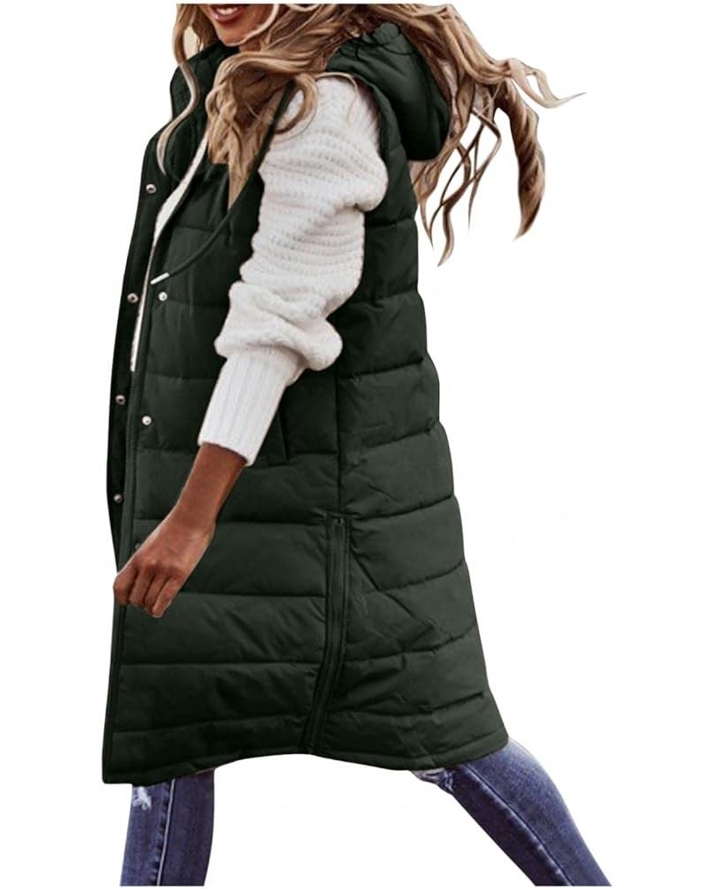 Women's Long Down Jacket Sleeveless Hooded Jacket Winter Warm Plus Size Slim Zipper Coats Outdoor Quilted Vest XX-Large Army ...