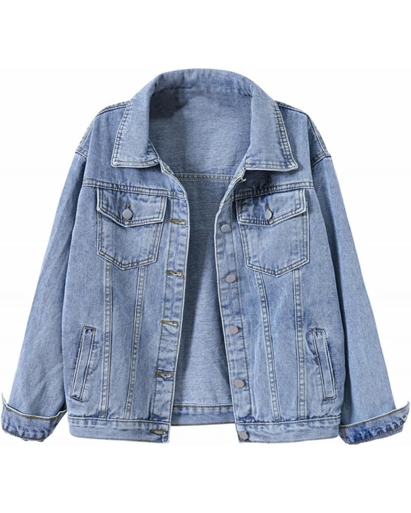 Women's Denim Cotton Button Closed Long Sleeve Solid Color Jacket With Pockets Denim $15.58 Jackets