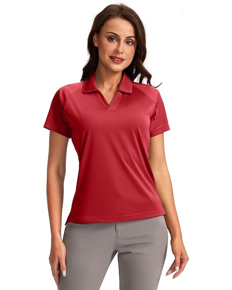 Women's Golf Shirt Quick Dry V-Neck Short Sleeve Tennis Tops UPF50+ Collared Golf Polo Shirts for Women Red $13.92 Shirts