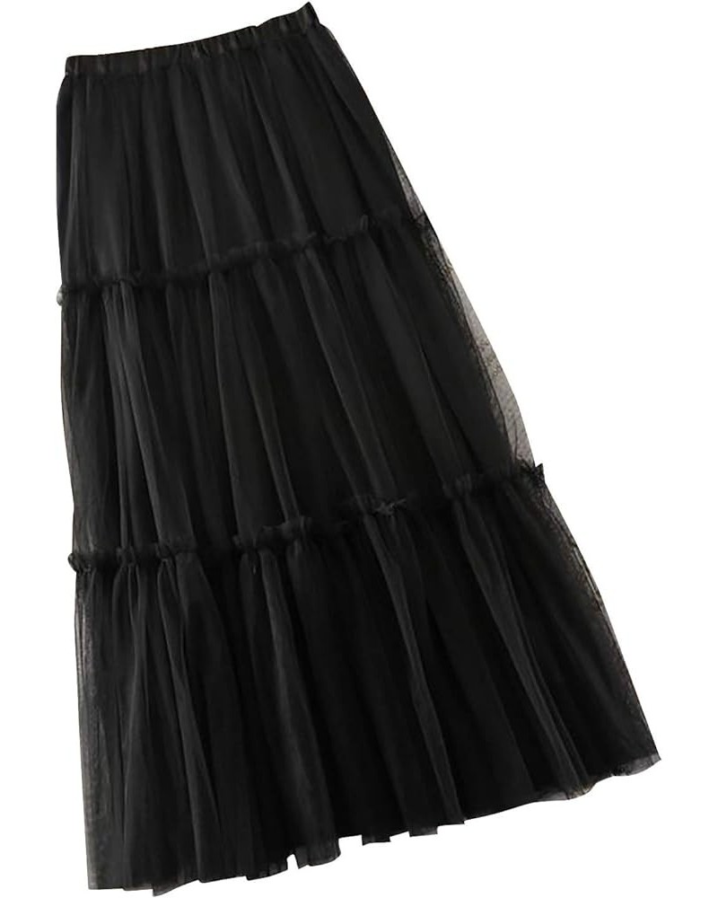 Long Winter Skirts for Women Women Spring Summer Elastic High Waist Long Mesh Skirt Womens Skirt Skirts for Women Black $5.50...