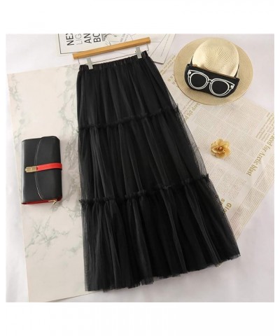 Long Winter Skirts for Women Women Spring Summer Elastic High Waist Long Mesh Skirt Womens Skirt Skirts for Women Black $5.50...