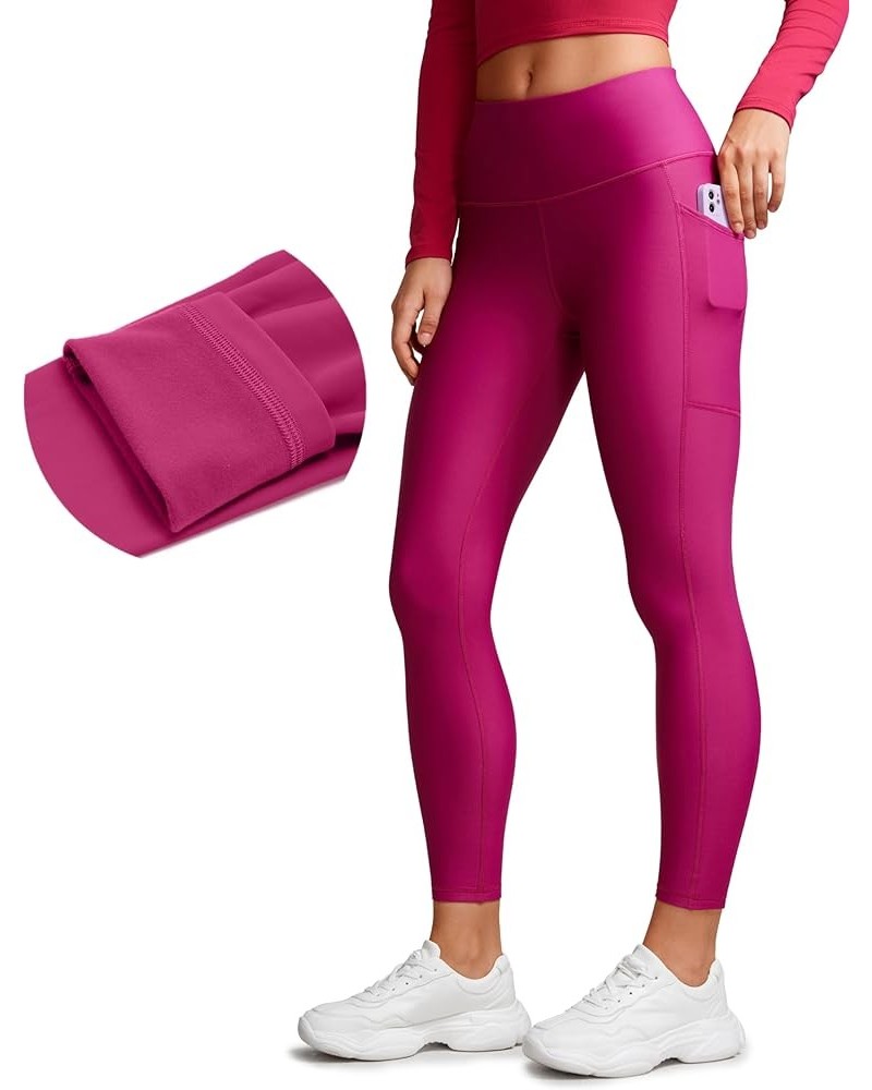 Thermal Fleece Lined Leggings Women 25'' - High Waisted Winter Workout Hiking Pants with Pockets Warm Running Tights Magenta ...