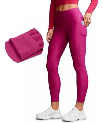 Thermal Fleece Lined Leggings Women 25'' - High Waisted Winter Workout Hiking Pants with Pockets Warm Running Tights Magenta ...